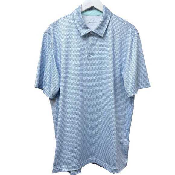 VINEYARD VINES Mens Polo Shirt Large Light Blue Print Performance Golf Preppy - Picture 1 of 9